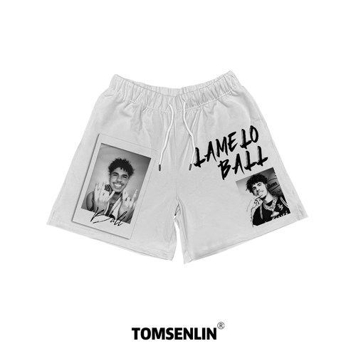 tomsenlinSS美式阿伦艾弗森黑色复古印花系列短裤