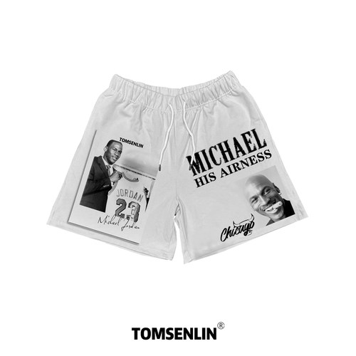 tomsenlinSS美式阿伦艾弗森黑色复古印花系列短裤