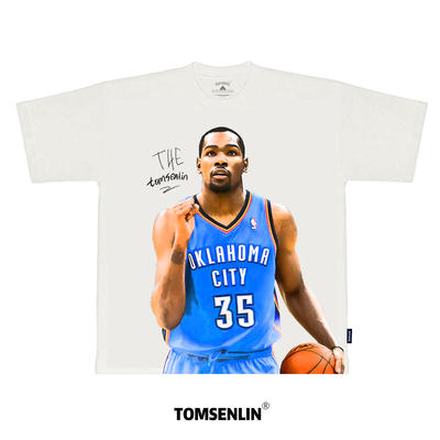 tomsenlin杜兰特雷霆时期康丽印花美式复古短袖