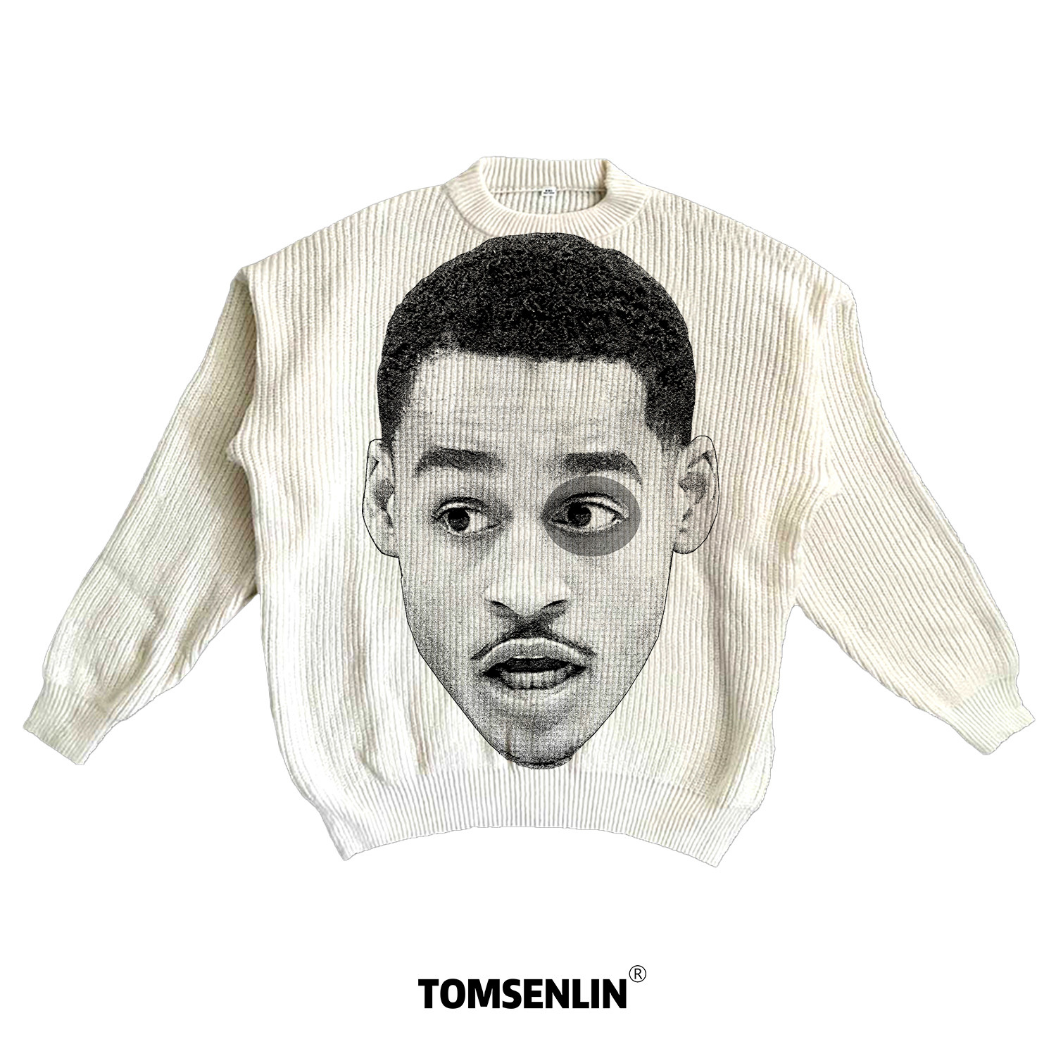 tomsenlin汤森林秋冬季普尔挨揍大头恶搞康丽印花毛衣