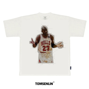 tomsenlin迈克尔remake手工复古线毯贴布宽松短袖