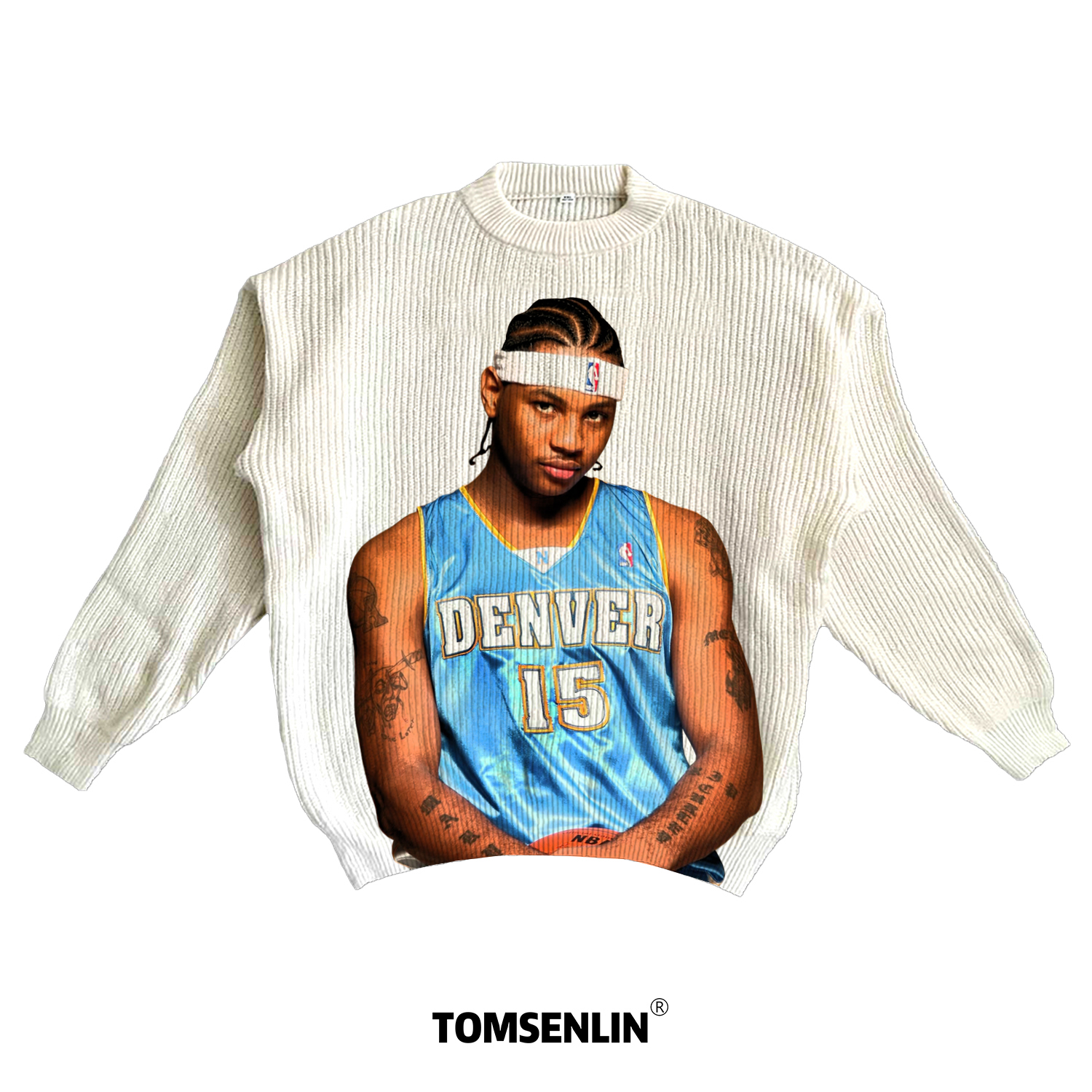 tomsenlin复古掘金队卡梅隆安东尼美式康丽印花人物慵懒休闲毛衣