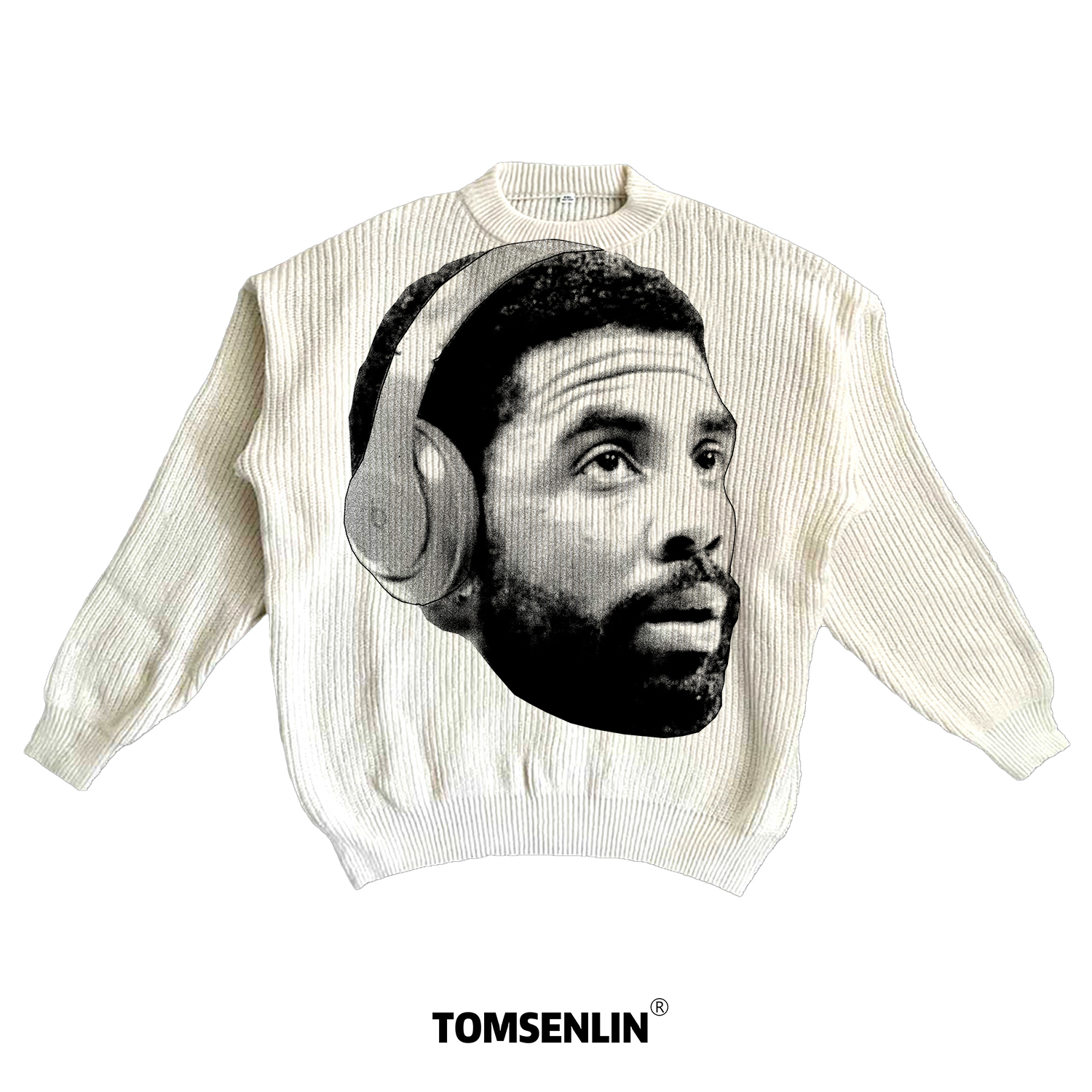 tomsenlin汤森林秋冬季凯里欧文大头恶搞康丽印花毛衣