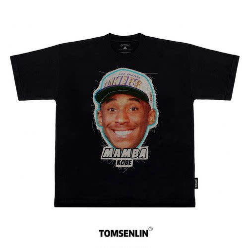 tomsenlin科比线毯贴布恶搞大头Remake复古短袖蝙蝠袖