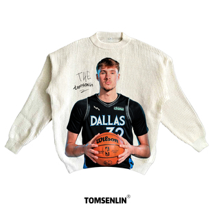 tomsenlin独行侠库珀弗拉格针织帽美式康丽印花慵懒休闲毛衣