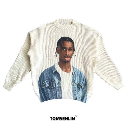 tomsenlin亚历山大休闲服美式康丽印花慵懒休闲毛衣