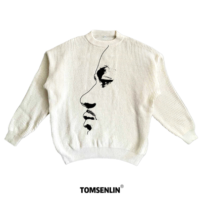 tomsenlin汤森林秋冬季德里克罗斯风城玫瑰大头恶搞康丽印花毛衣