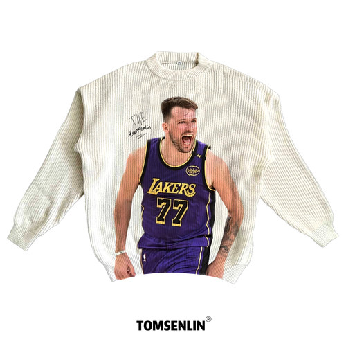 tomsenlin湖人队卢卡东契奇美式康丽印花人物慵懒休闲毛衣