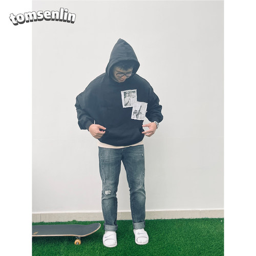 tomsenlin潮连帽卫衣宽松