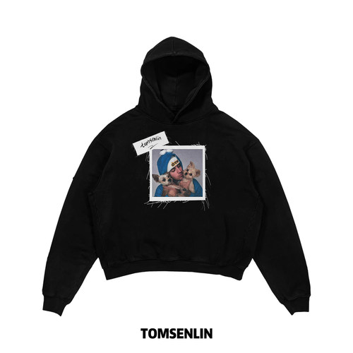 tomsenlin抽丝贴布系列-贾斯丁比伯狗狗REMAKE贴布长短袖卫衣