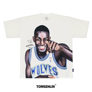 tomsenlin康丽印花面料升级凯文加内特狼王森林狼美式大印花短袖