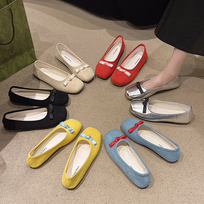 2025春秋季新款仙女风平底温柔晚晚单鞋法式蝴蝶结圆头芭蕾舞鞋女