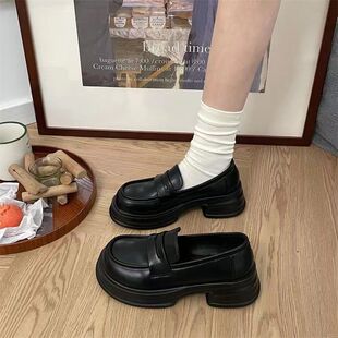 2026秋季新款韩版圆头厚底单鞋女黑色学院风小皮鞋百搭英伦乐福鞋