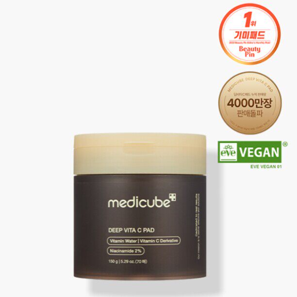 进口Medicube Deep维C亮白爽肤棉70片淡化黑斑和色素沉著相关区域