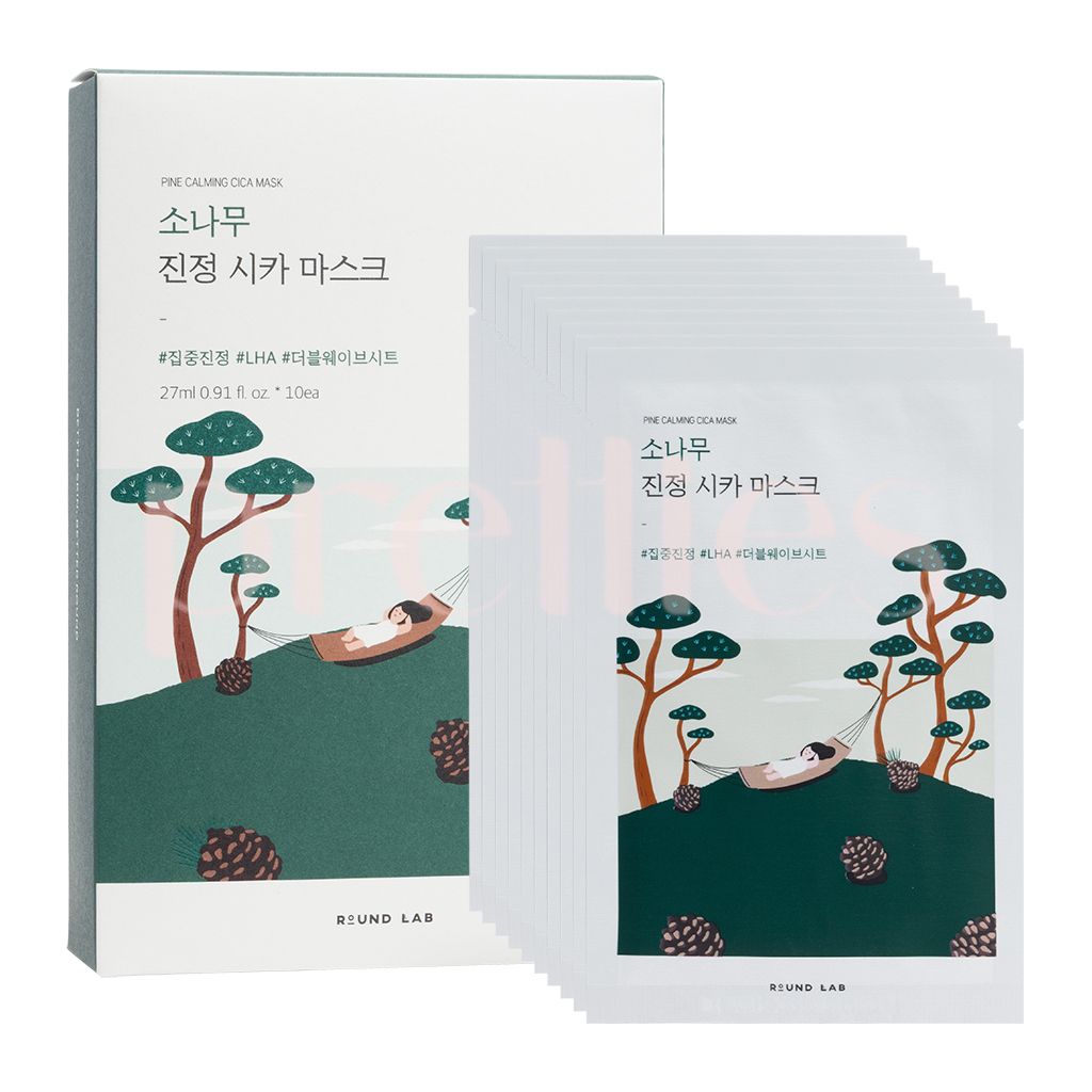 柔恩莱ROUND LAB松树积雪草集中镇静去红保湿面膜10片1盒晒后舒缓