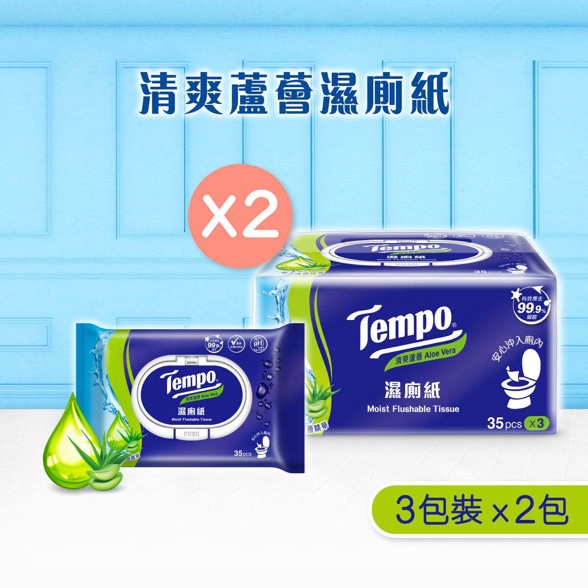Tempo - [优惠孖装] 湿厕纸 (清爽芦荟) #湿纸巾#儿童湿厕纸