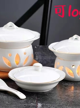 蜡烛加热小米辽参金边燕窝翅碗家用酒店高档陶瓷带盖位上炖盅loge