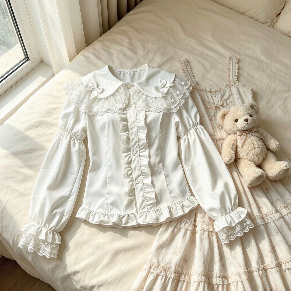 doll感蕾丝Lolita长袖衬衫日常百搭洛丽塔裙装甜美内搭衬衣现货