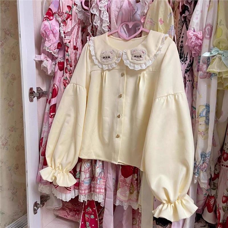 Lolita奶黄小熊泡泡袖内搭现货