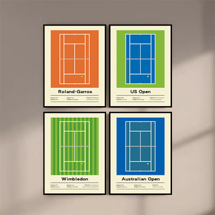 网球四大满贯海报挂画美网澳网法网温布尔登公开赛场地装饰画壁画