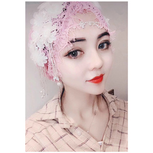 穆斯纱巾新款回女士头巾网红蕾丝流苏帽子礼拜盖头包头巾包头帽