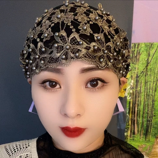 新款立体花瓣钉珠女士帽包头帽头巾帽方便款回族妈妈帽子遮发帽