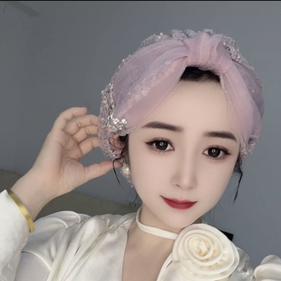 新款重工手工包头帽蝴蝶结头巾帽爆款回族女孩帽子方便旅拍印度帽