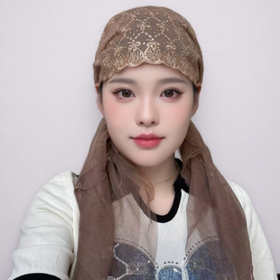 夏季防晒包头巾烫钻刺绣头巾带围脖的女士帽子绑帽回族纱巾多色