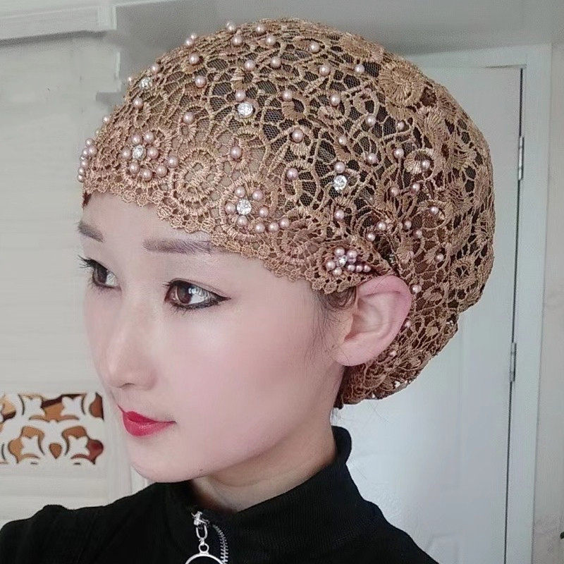 夏季新款蕾丝绣花包头帽遮白发头饰妈妈帽空调头巾帽方便回族帽子
