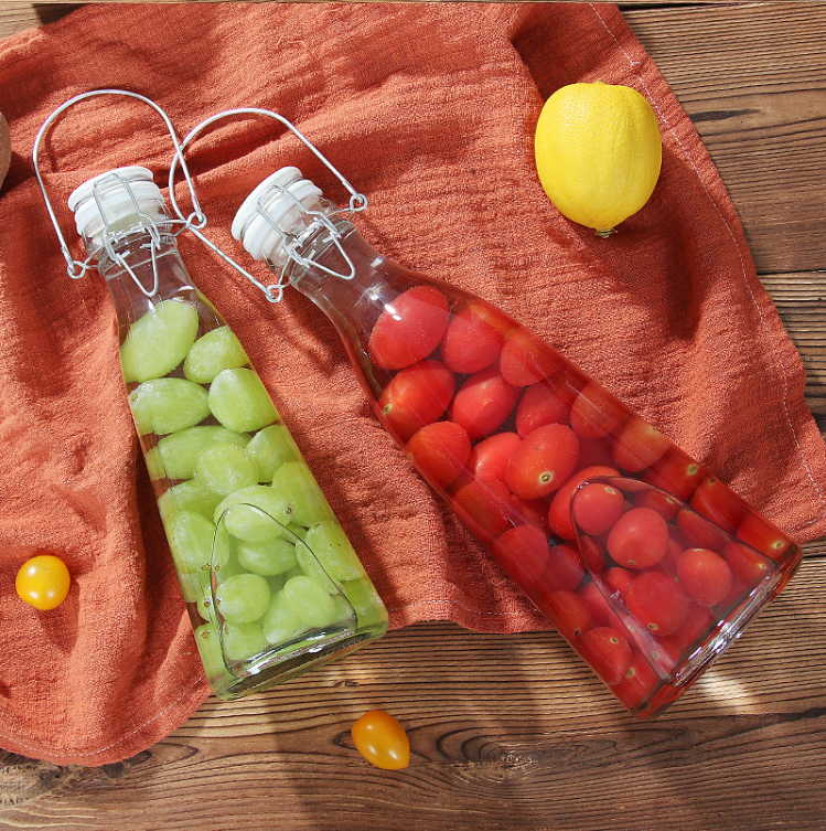 玻璃瓶带盖杨梅酒瓶带提手牛奶瓶