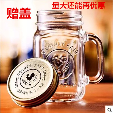 玻璃公鸡杯 泡茶瓶奶茶瓶饮料瓶把手杯带盖无铅 密封果汁杯牛奶杯