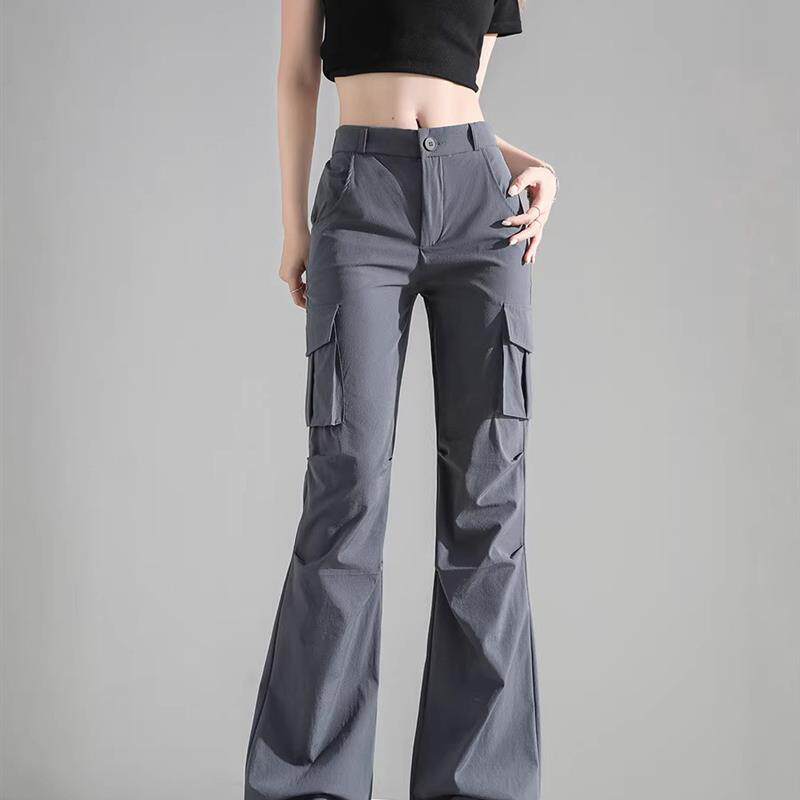 微喇工装裤女款夏季薄款凉感登山伞兵裤窄版酷飒风小个子喇叭裤