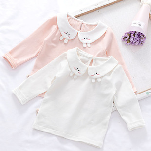 3岁女童内衬公主白色2025春秋装 翻领1 纯棉婴儿T恤长袖 宝宝打底衫