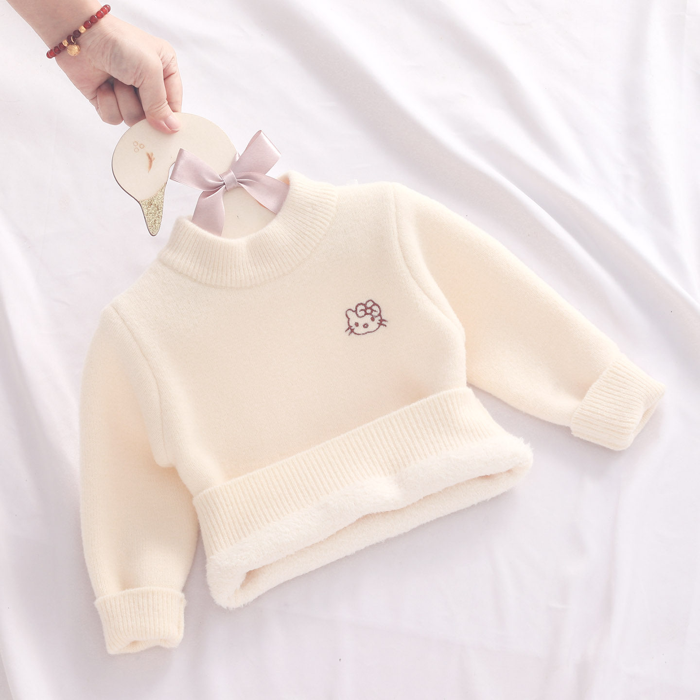宝宝毛衣加绒加厚女童圆领针织衫