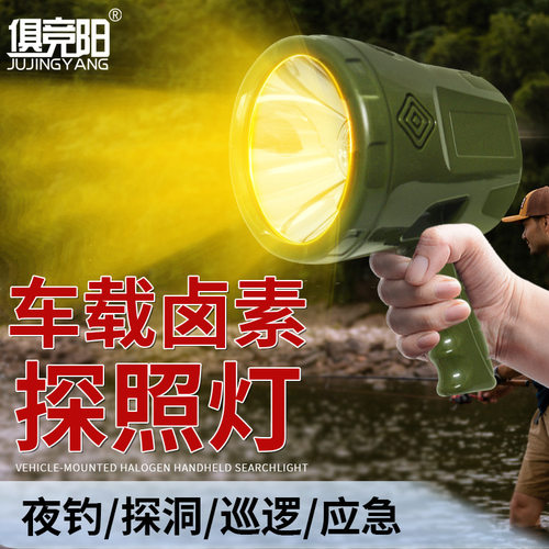 俱竞阳209D黄光卤素灯泡外接12V车载强光户外手电筒55W手持探照灯