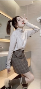 NingMeng 韩版元气毛呢腰包半身裙短裙a字裙百搭时尚遮肉优雅少女