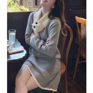 韩式慵懒chic独特漂亮巨好看小香风灰色针织衫短裙两件套装女秋冬
