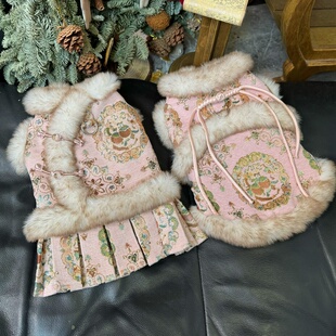 五只小白熊宠物衣服秋冬新款汉服新中式过年新年马甲狗狗猫咪外套