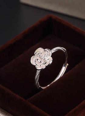 990纯银玫瑰花戒指女生款小众设计轻奢指环2025新款爆款指环尾戒