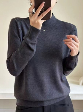 今年流行超好看重工烫钻半高领针织打底衫女秋冬新款简约百搭毛衣