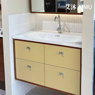 中古风复古浴室柜组合陶瓷一体盆橡木烤漆洗漱台卫生间洗脸卫浴柜