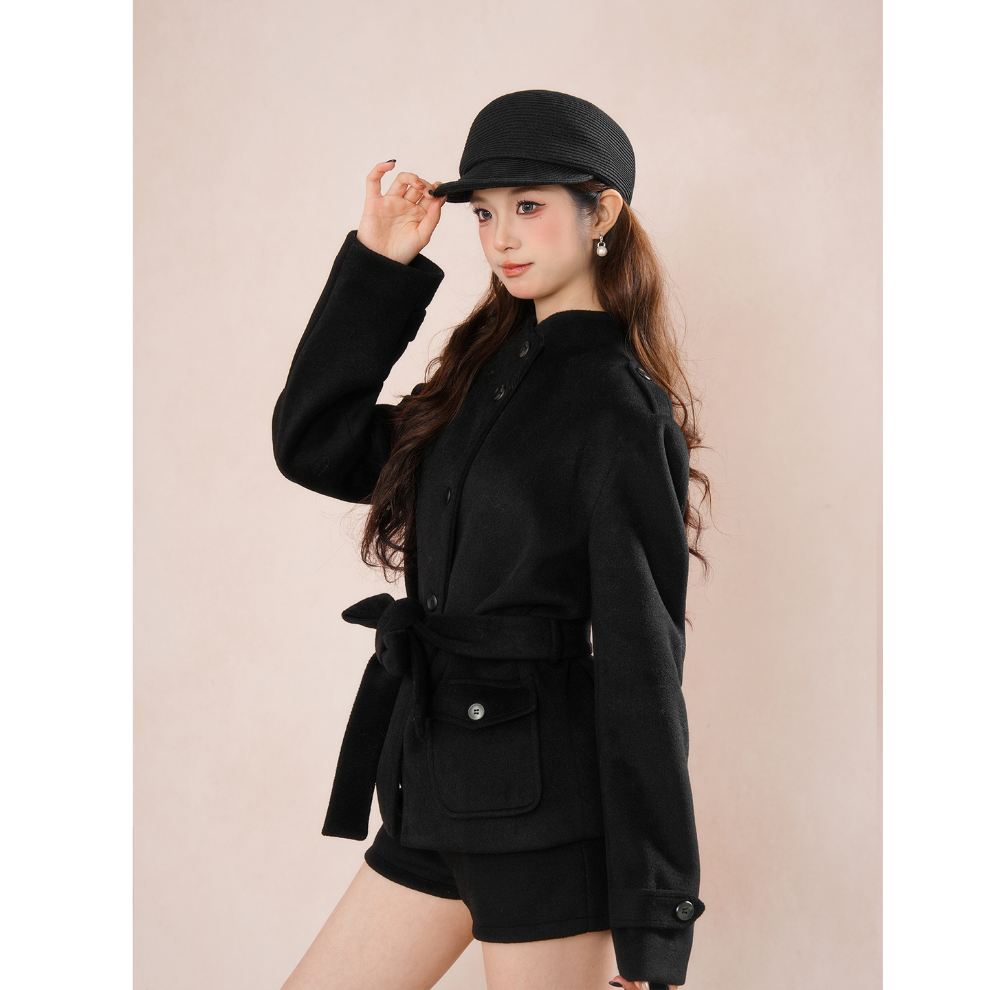 黑色小个子毛呢大衣女款2