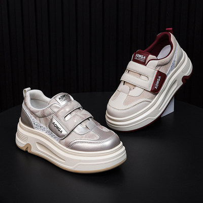 厚底显高小白鞋新款百搭运动鞋休闲鞋软底轻便魔术贴女鞋25502