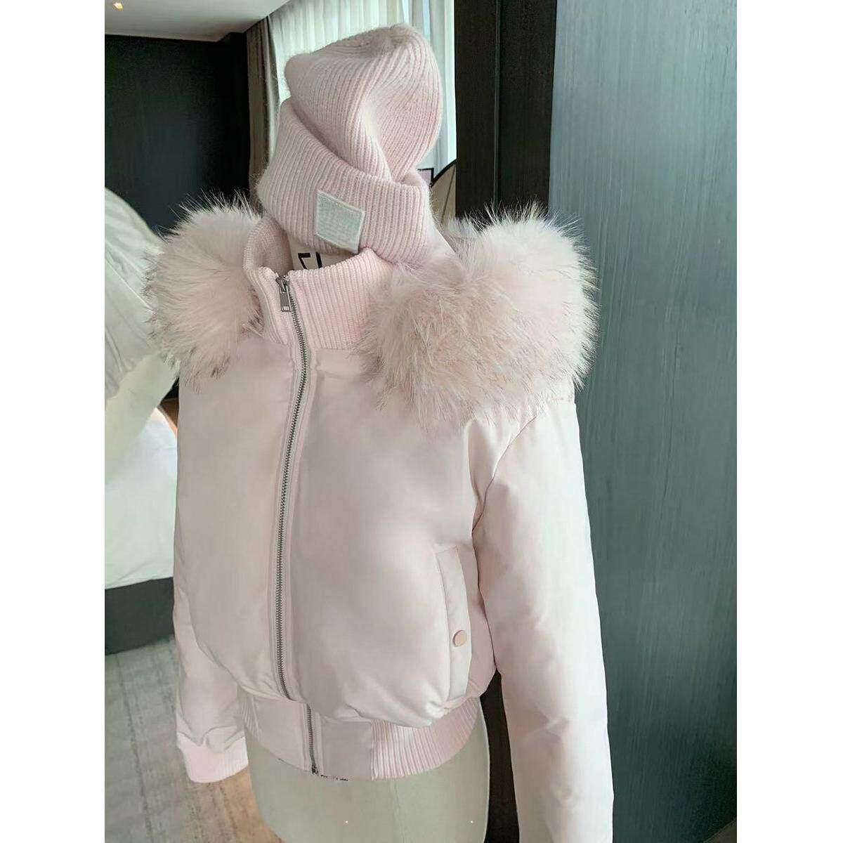 大毛领连帽白色棉服外套女2025冬季新款韩系显瘦加厚短款棉衣棉袄