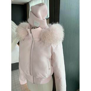 大毛领连帽白色棉服外套女2025冬季新款韩系显瘦加厚短款棉衣棉袄