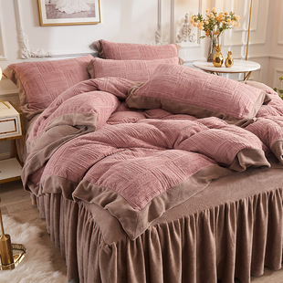 冬季牛奶绒床裙四件套加厚双面绒保暖床单裙边床罩2m复古轻奢高端