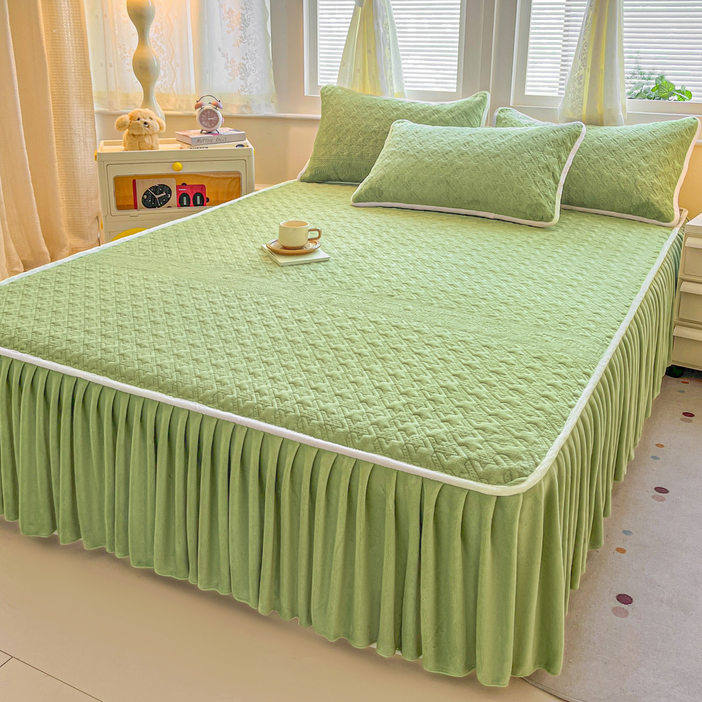 韩式2025新款牛奶绒床裙款三件套单件床套保暖床罩公主风裙边机洗,床上用品,床裙,淘宝优惠券,粉丝福利购,淘宝优惠卷