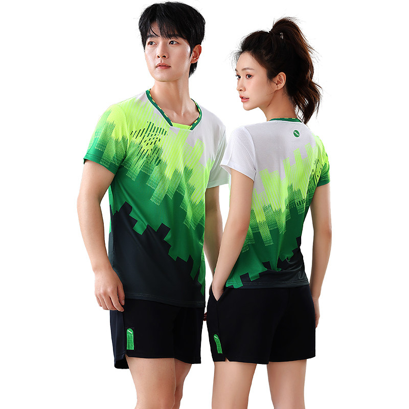天识新款羽毛球服女款套装速干网球运动上衣男短袖排球服团购