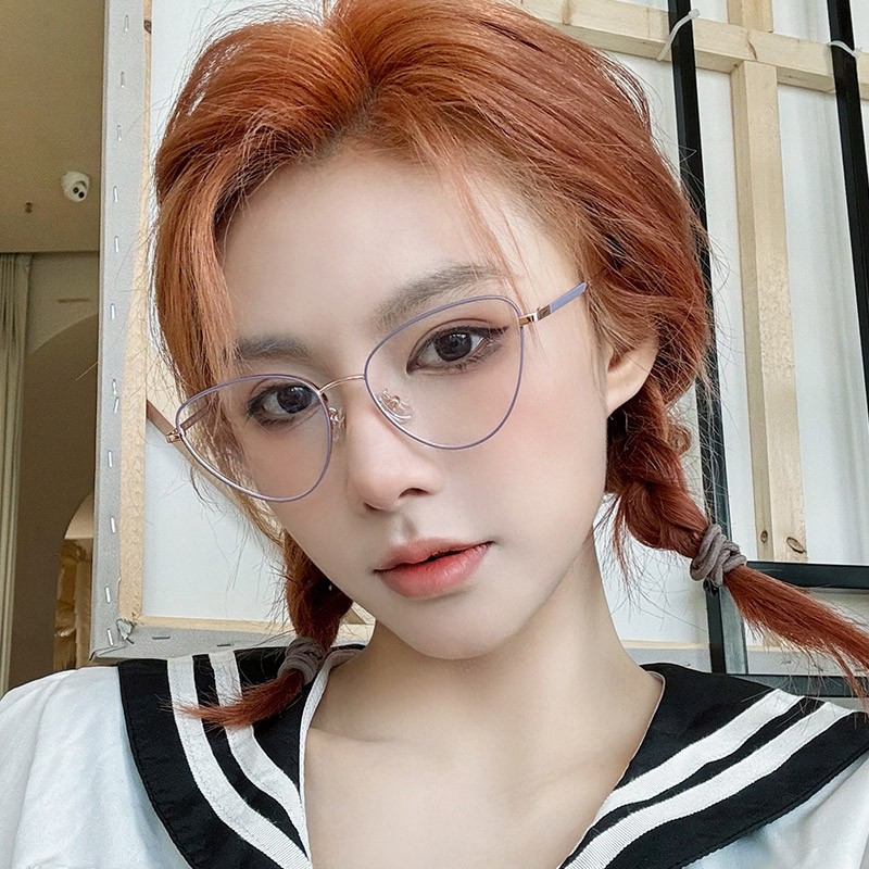 细框猫眼眼镜近视女可配度数