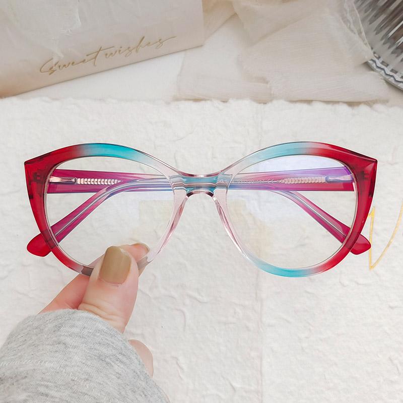复古猫眼渐变色椭圆眼镜框女
